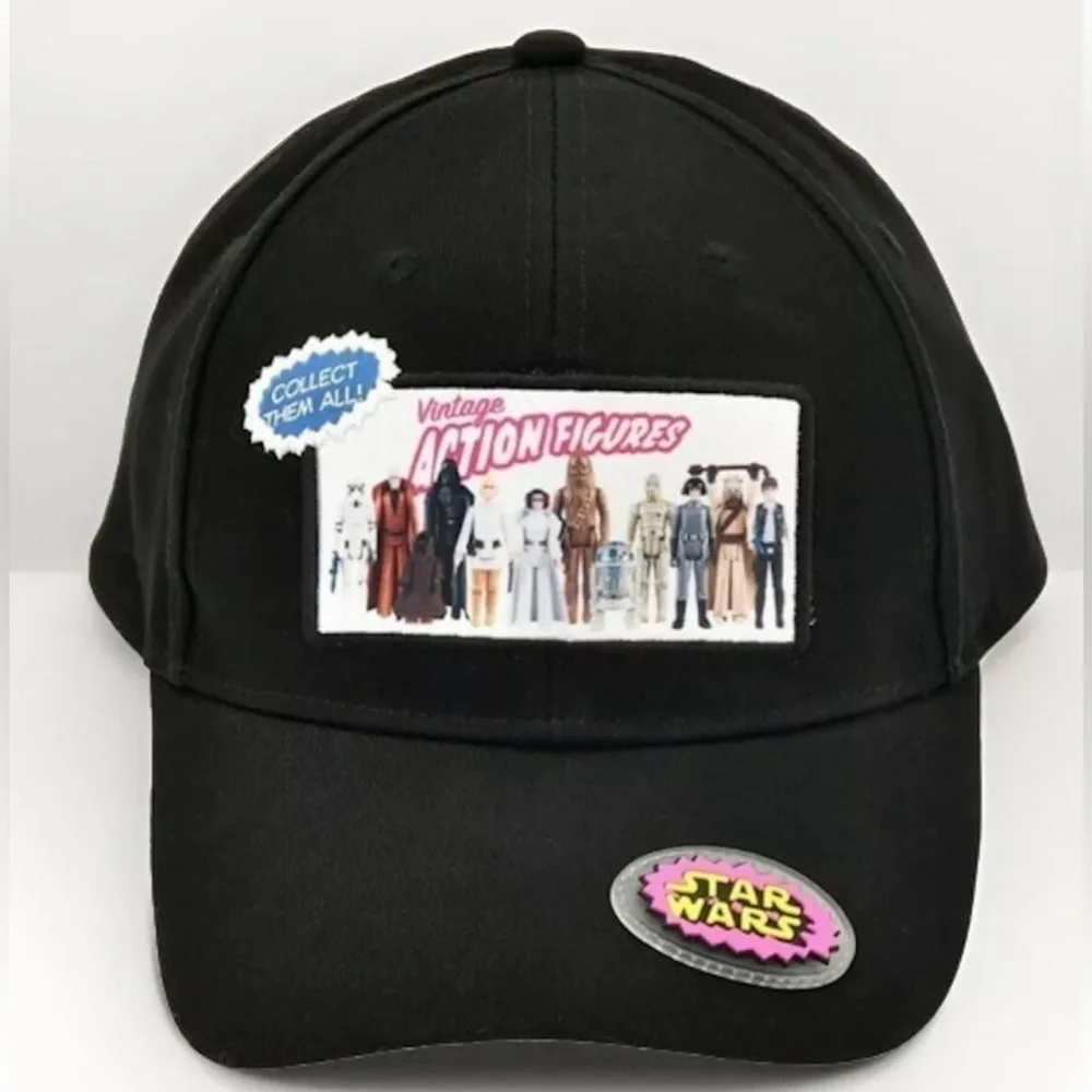 Disney STAR WARS 45 Vintage Action Figures Black Baseball Hat ADULT One Size - Picture 1 of 5